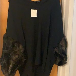 ZARA Black Fur Sleeve Top